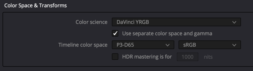 Timeline Color space