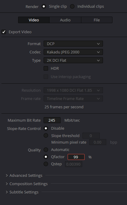 Export settings with Qfactor 99