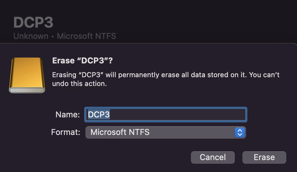 Erase and format- microsoft NTFS