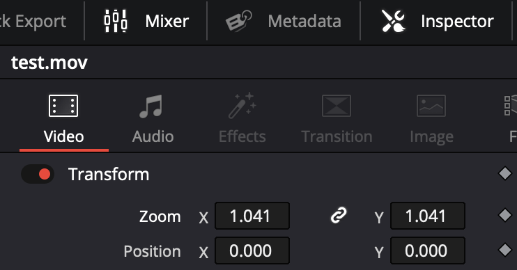 Inspector - transform . zoom